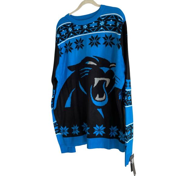 NWT NFL Carolina Panthers Blue Black Argyle Logo Ugly Christmas Sweater Size 2XL - Picture 16 of 16